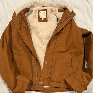 Fat Face medium Men’s fur lined canvas trucker jacket brown canvas